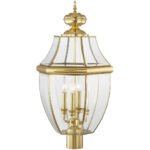 4 Light Polished Brass Outdoor Post Lantern Pendant Lighting Fixture with Clear Beveled Glass Shade-Lighting LumensLantern