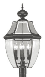 4 Light Black Outdoor Post Lantern Pendant Lighting Fixture with Clear Beveled Glass Shade-Lighting LumensLantern