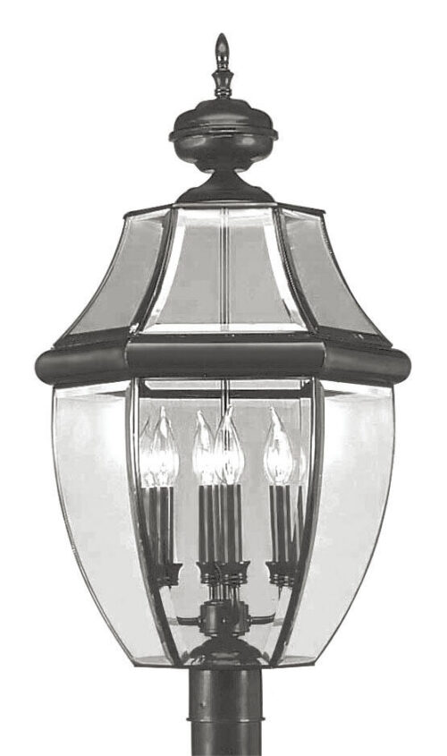 4 Light Black Outdoor Post Lantern Pendant Lighting Fixture with Clear Beveled Glass Shade-Lighting LumensLantern