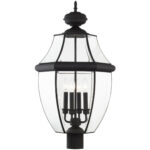 4 Light Black Outdoor Post Lantern Pendant Lighting Fixture with Clear Beveled Glass Shade-Lighting LumensLantern