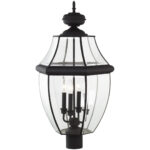 4 Light Black Outdoor Post Lantern Pendant Lighting Fixture with Clear Beveled Glass Shade-Lighting LumensLantern