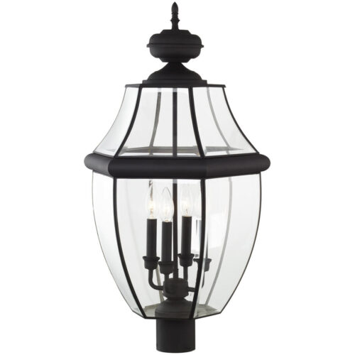 4 Light Black Outdoor Post Lantern Pendant Lighting Fixture with Clear Beveled Glass Shade-Lighting LumensLantern