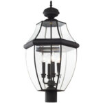 4 Light Black Outdoor Post Lantern Pendant Lighting Fixture with Clear Beveled Glass Shade-Lighting LumensLantern