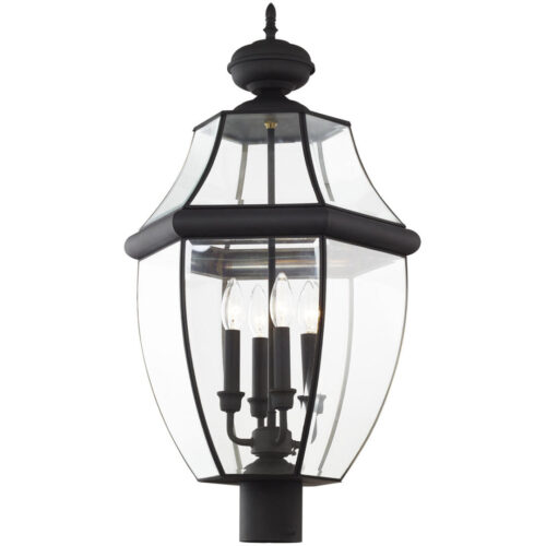 4 Light Black Outdoor Post Lantern Pendant Lighting Fixture with Clear Beveled Glass Shade-Lighting LumensLantern