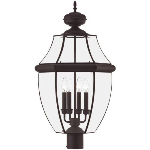 4 Light Bronze Outdoor Post Lantern Pendant Lighting Fixture with Clear Beveled Glass Shade-Lighting LumensLantern