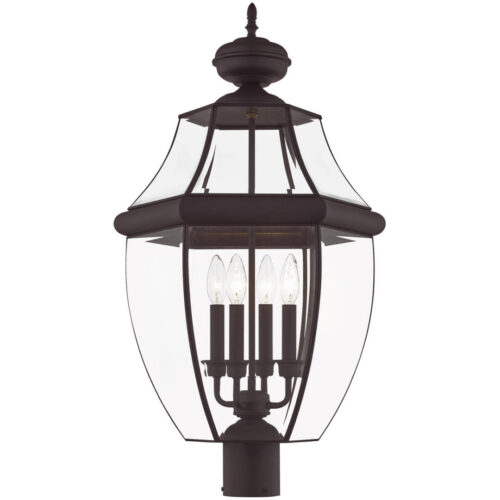 4 Light Bronze Outdoor Post Lantern Pendant Lighting Fixture with Clear Beveled Glass Shade-Lighting LumensLantern