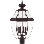 4 Light Bronze Outdoor Post Lantern Pendant Lighting Fixture with Clear Beveled Glass Shade-Lighting LumensLantern