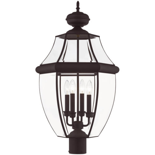 4 Light Bronze Outdoor Post Lantern Pendant Lighting Fixture with Clear Beveled Glass Shade-Lighting LumensLantern