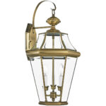 12.5 inch 3 Light Antique Brass Outdoor Wall Lantern Pendant Lighting Fixture with Clear Beveled Glass Shade-Lighting LumensLantern