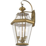 12.5 inch 3 Light Antique Brass Outdoor Wall Lantern Pendant Lighting Fixture with Clear Beveled Glass Shade-Lighting LumensLantern