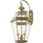 12.5 inch 3 Light Antique Brass Outdoor Wall Lantern Pendant Lighting Fixture with Clear Beveled Glass Shade-Lighting LumensLantern