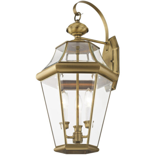 12.5 inch 3 Light Antique Brass Outdoor Wall Lantern Pendant Lighting Fixture with Clear Beveled Glass Shade-Lighting LumensLantern