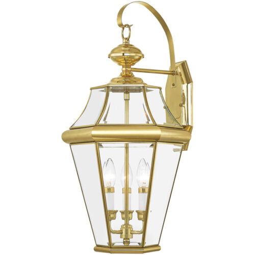 12.5 inch 3 Light Polished Brass Outdoor Wall Lantern Pendant Lighting Fixture with Clear Beveled Glass Shade-Lighting LumensLantern