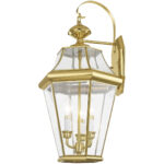 12.5 inch 3 Light Polished Brass Outdoor Wall Lantern Pendant Lighting Fixture with Clear Beveled Glass Shade-Lighting LumensLantern