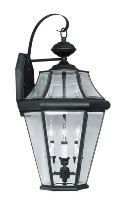 12.5 inch 3 Light Black Outdoor Wall Lantern Pendant Lighting Fixture with Clear Beveled Glass Shade-Lighting LumensLantern