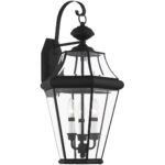 12.5 inch 3 Light Black Outdoor Wall Lantern Pendant Lighting Fixture with Clear Beveled Glass Shade-Lighting LumensLantern