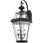 12.5 inch 3 Light Black Outdoor Wall Lantern Pendant Lighting Fixture with Clear Beveled Glass Shade-Lighting LumensLantern