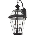 12.5 inch 3 Light Black Outdoor Wall Lantern Pendant Lighting Fixture with Clear Beveled Glass Shade-Lighting LumensLantern