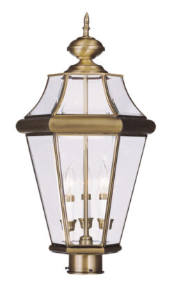 3 Light Antique Brass Outdoor Post Lantern Pendant Lighting Fixture with Clear Beveled Glass Shade-Lighting LumensLantern