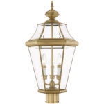 3 Light Antique Brass Outdoor Post Lantern Pendant Lighting Fixture with Clear Beveled Glass Shade-Lighting LumensLantern