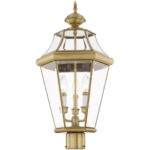 3 Light Antique Brass Outdoor Post Lantern Pendant Lighting Fixture with Clear Beveled Glass Shade-Lighting LumensLantern