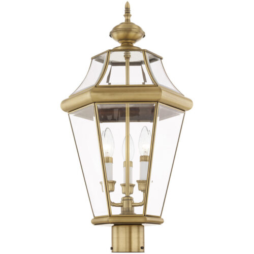 3 Light Antique Brass Outdoor Post Lantern Pendant Lighting Fixture with Clear Beveled Glass Shade-Lighting LumensLantern