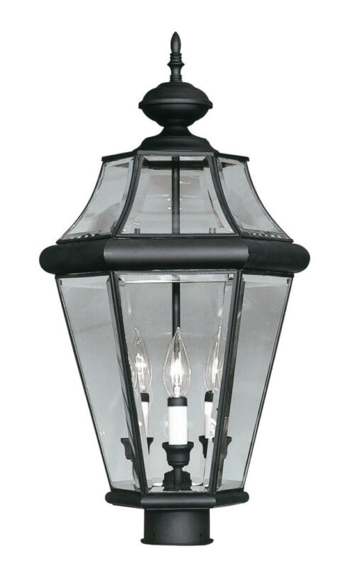 3 Light Black Outdoor Post Lantern Pendant Lighting Fixture with Clear Beveled Glass Shade-Lighting LumensLantern