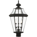 3 Light Black Outdoor Post Lantern Pendant Lighting Fixture with Clear Beveled Glass Shade-Lighting LumensLantern