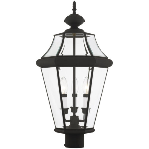 3 Light Black Outdoor Post Lantern Pendant Lighting Fixture with Clear Beveled Glass Shade-Lighting LumensLantern