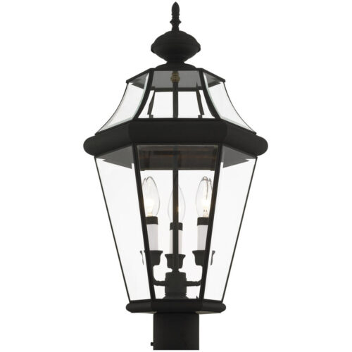 3 Light Black Outdoor Post Lantern Pendant Lighting Fixture with Clear Beveled Glass Shade-Lighting LumensLantern