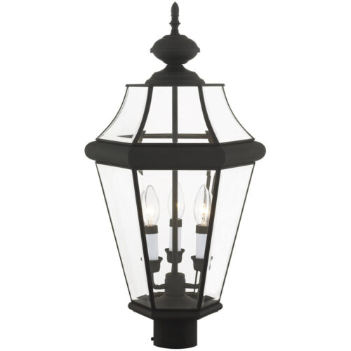 3 Light Black Outdoor Post Lantern Pendant Lighting Fixture with Clear Beveled Glass Shade-Lighting LumensLantern