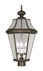 3 Light Bronze Outdoor Post Lantern Pendant Lighting Fixture with Clear Beveled Glass Shade-Lighting LumensLantern