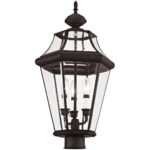 3 Light Bronze Outdoor Post Lantern Pendant Lighting Fixture with Clear Beveled Glass Shade-Lighting LumensLantern