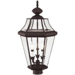 3 Light Bronze Outdoor Post Lantern Pendant Lighting Fixture with Clear Beveled Glass Shade-Lighting LumensLantern