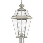 3 Light Bronze Outdoor Chain Lantern Pendant Lighting Fixture with Clear Beveled Glass Shade-Lighting LumensLantern