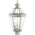 3 Light Bronze Outdoor Chain Lantern Pendant Lighting Fixture with Clear Beveled Glass Shade-Lighting LumensLantern