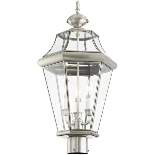 3 Light Bronze Outdoor Chain Lantern Pendant Lighting Fixture with Clear Beveled Glass Shade-Lighting LumensLantern