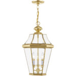 3 Light Polished Brass Outdoor Chain Lantern Pendant Lighting Fixture with Clear Beveled Glass Shade-Lighting LumensLantern