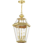 3 Light Polished Brass Outdoor Chain Lantern Pendant Lighting Fixture with Clear Beveled Glass Shade-Lighting LumensLantern