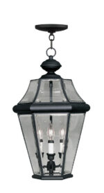 3 Light Black Outdoor Chain Lantern Pendant Lighting Fixture with Clear Beveled Glass Shade-Lighting LumensLantern