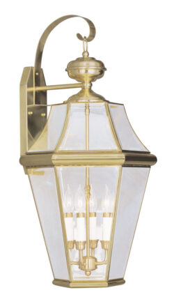 16 inch 4 Light Polished Brass Outdoor Wall Lantern Pendant Lighting Fixture with Clear Beveled Glass Shade-Lighting LumensLantern