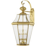 16 inch 4 Light Polished Brass Outdoor Wall Lantern Pendant Lighting Fixture with Clear Beveled Glass Shade-Lighting LumensLantern