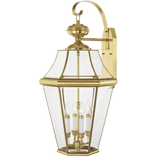 16 inch 4 Light Polished Brass Outdoor Wall Lantern Pendant Lighting Fixture with Clear Beveled Glass Shade-Lighting LumensLantern