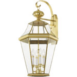 16 inch 4 Light Polished Brass Outdoor Wall Lantern Pendant Lighting Fixture with Clear Beveled Glass Shade-Lighting LumensLantern