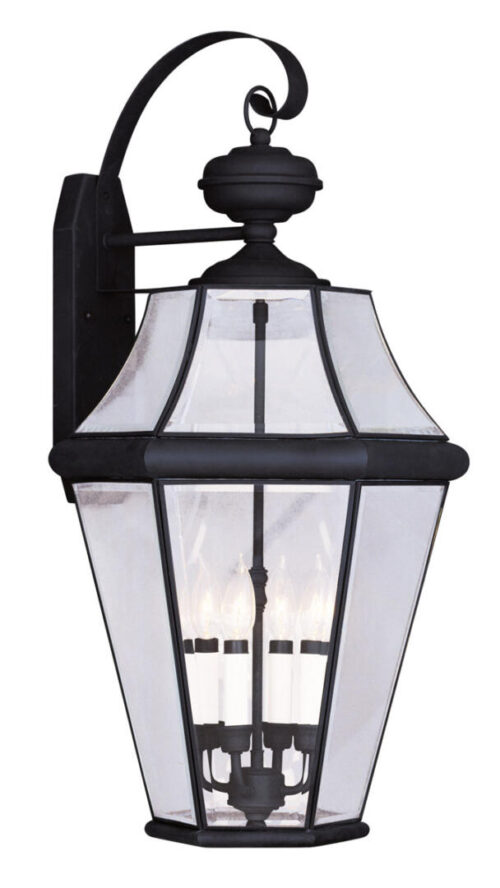 16 inch 4 Light Black Outdoor Wall Lantern Pendant Lighting Fixture with Clear Beveled Glass Shade-Lighting LumensLantern