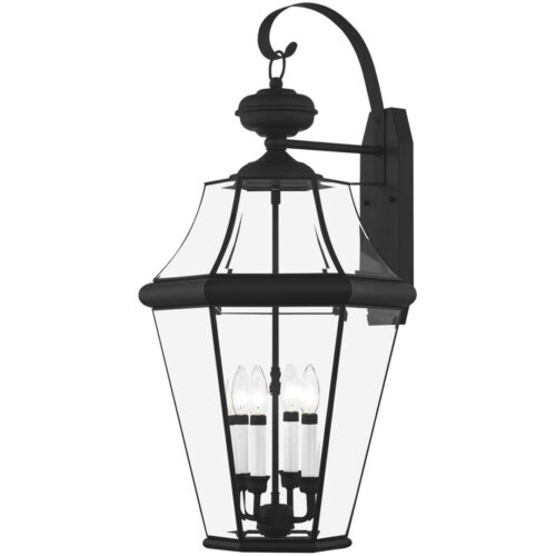 16 inch 4 Light Black Outdoor Wall Lantern Pendant Lighting Fixture with Clear Beveled Glass Shade-Lighting LumensLantern