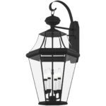 16 inch 4 Light Black Outdoor Wall Lantern Pendant Lighting Fixture with Clear Beveled Glass Shade-Lighting LumensLantern