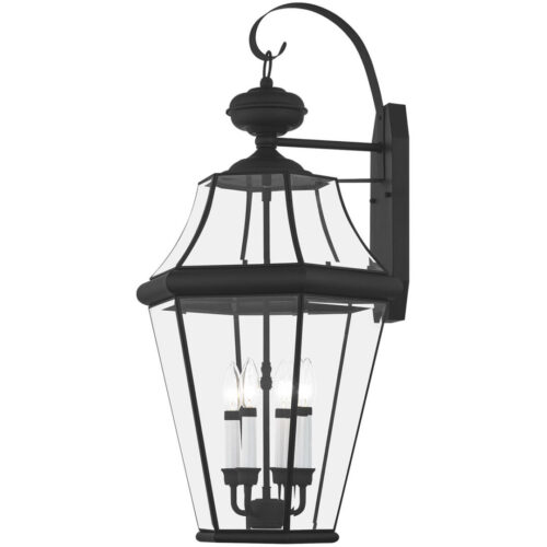 16 inch 4 Light Black Outdoor Wall Lantern Pendant Lighting Fixture with Clear Beveled Glass Shade-Lighting LumensLantern