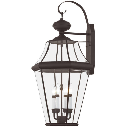 16 inch 4 Light Bronze Outdoor Wall Lantern Pendant Lighting Fixture with Clear Beveled Glass Shade-Lighting LumensLantern