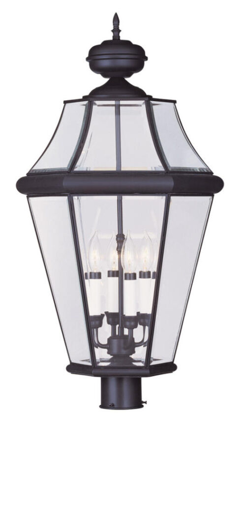 4 Light Bronze Outdoor Post Lantern Pendant Lighting Fixture with Clear Beveled Glass Shade-Lighting LumensLantern